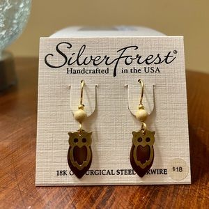 NWT Silver Forest Gold Owl Dangle Earrings